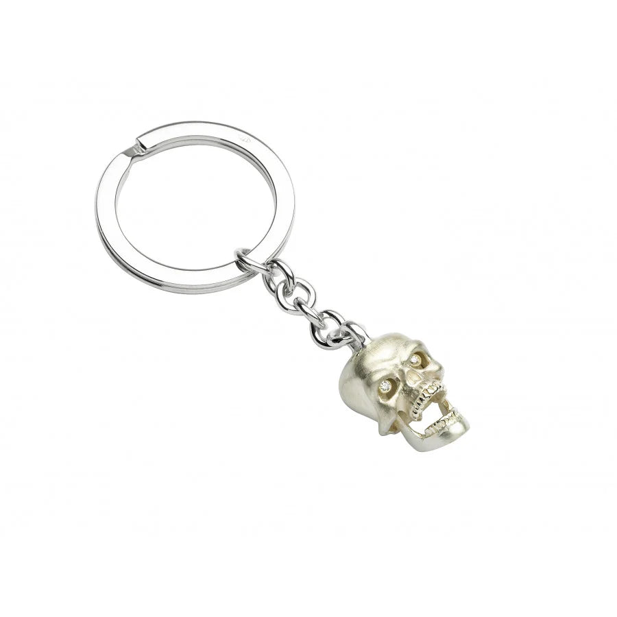 Silver Skull Key Ring with Diamond Eyes