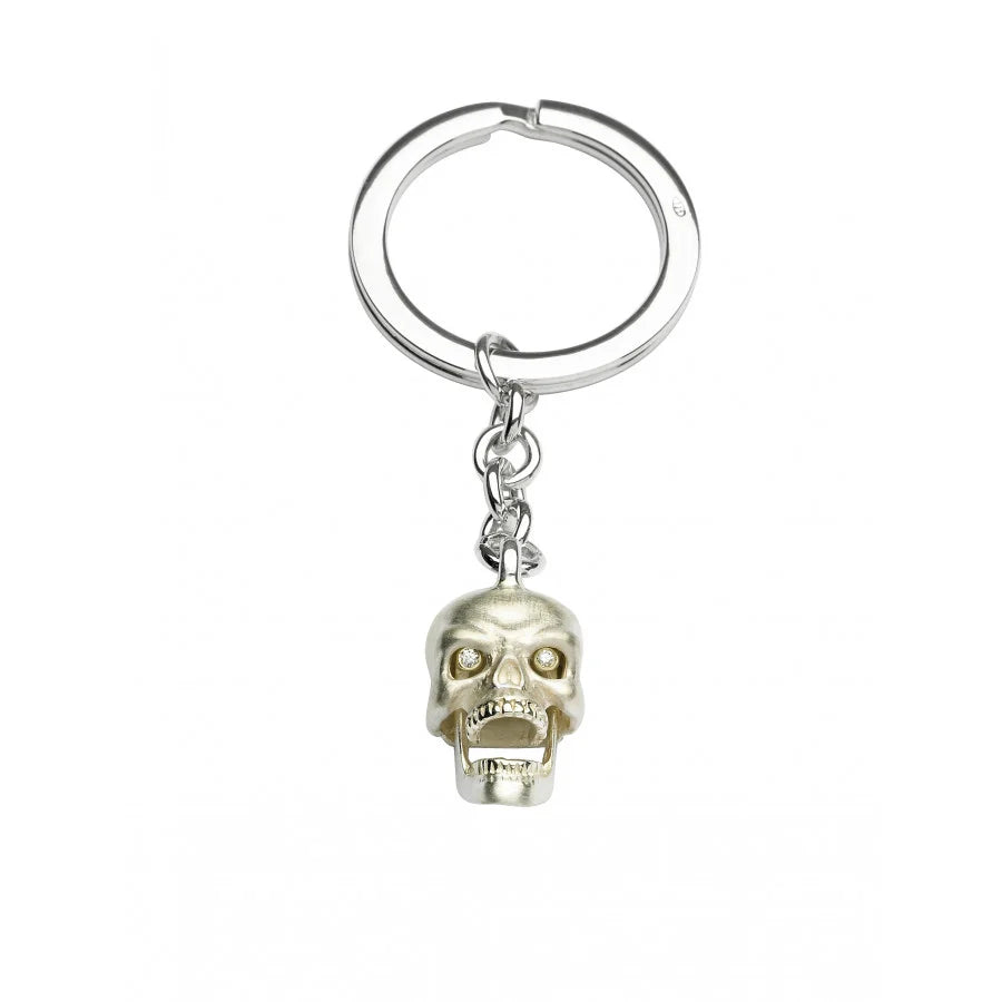 Silver Skull Key Ring with Diamond Eyes