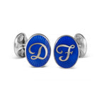 Oval Silver & Enamel Initial Cufflinks