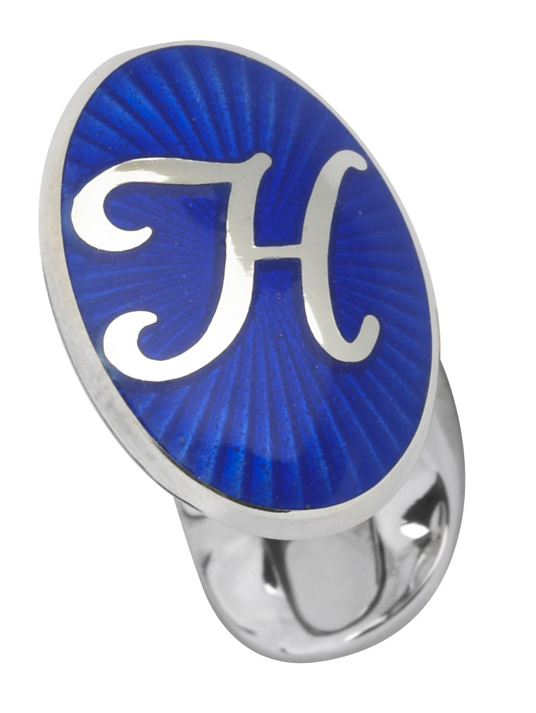 Oval Silver & Enamel Initial Cufflinks