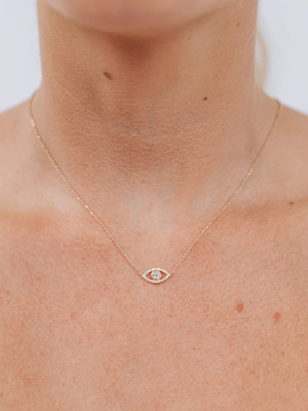 14 Karat Gold Pave Evil Eye Necklace