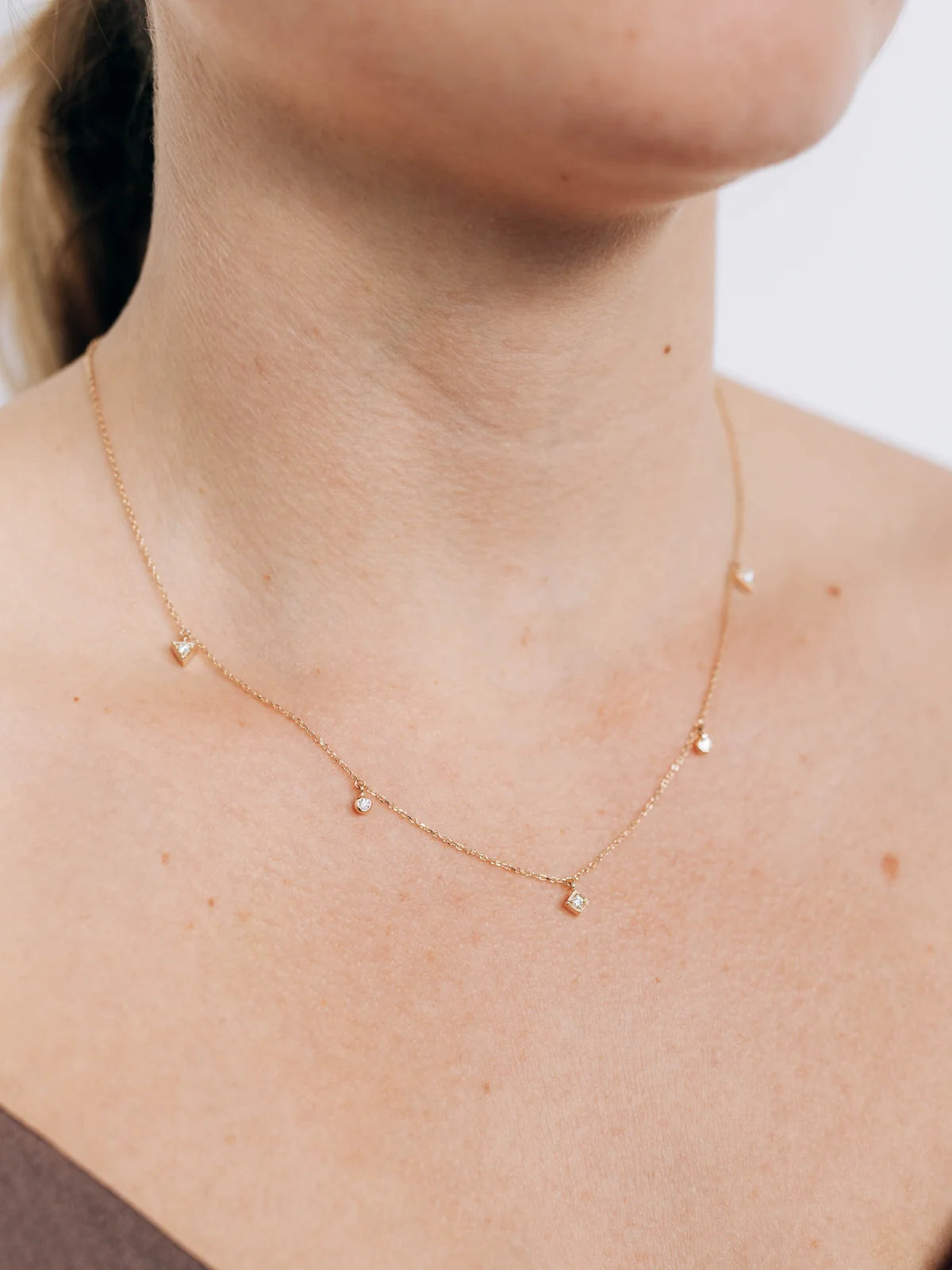 14 Karat Cléo Erika Diamond Geometric Crew Necklace