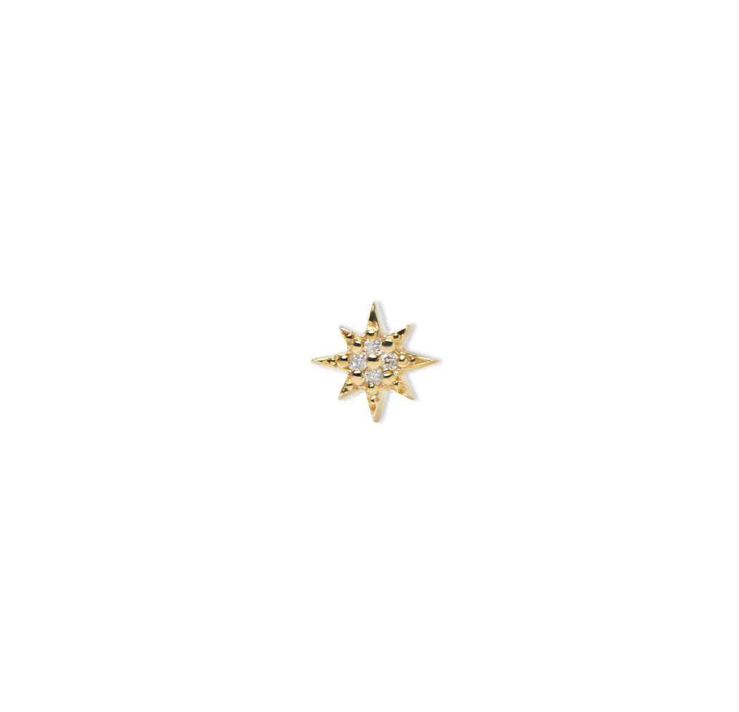 14 Karat Gold Micro Starburst North Star Stud