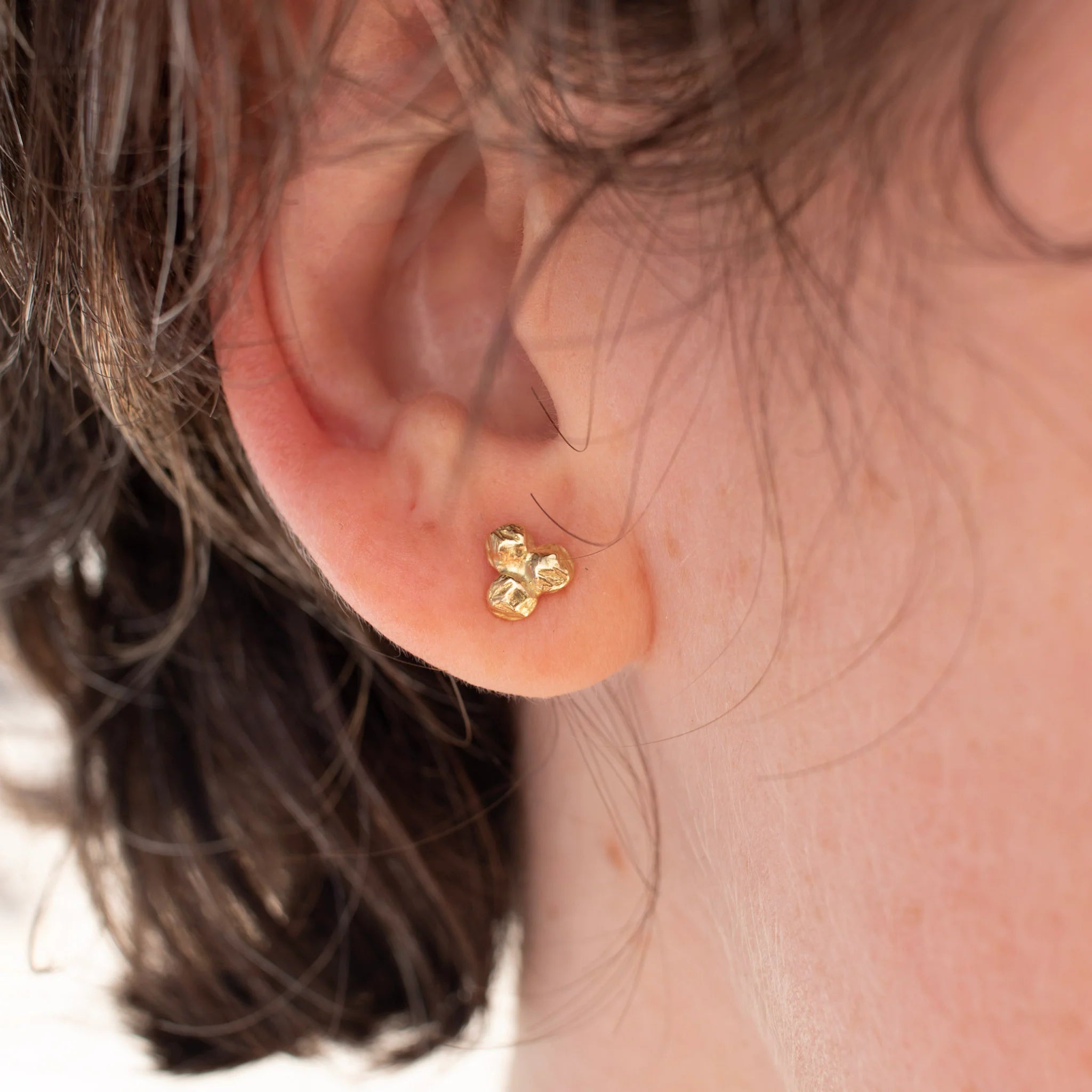 18 Karat Gold Brushed Organic Studs