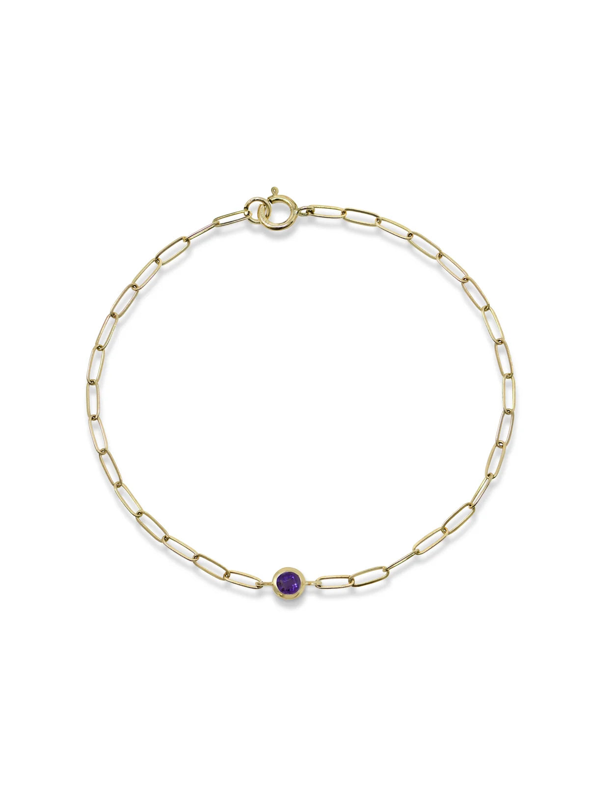 14 Karat Classique Bezel Birthstone Paperclip Bracelet