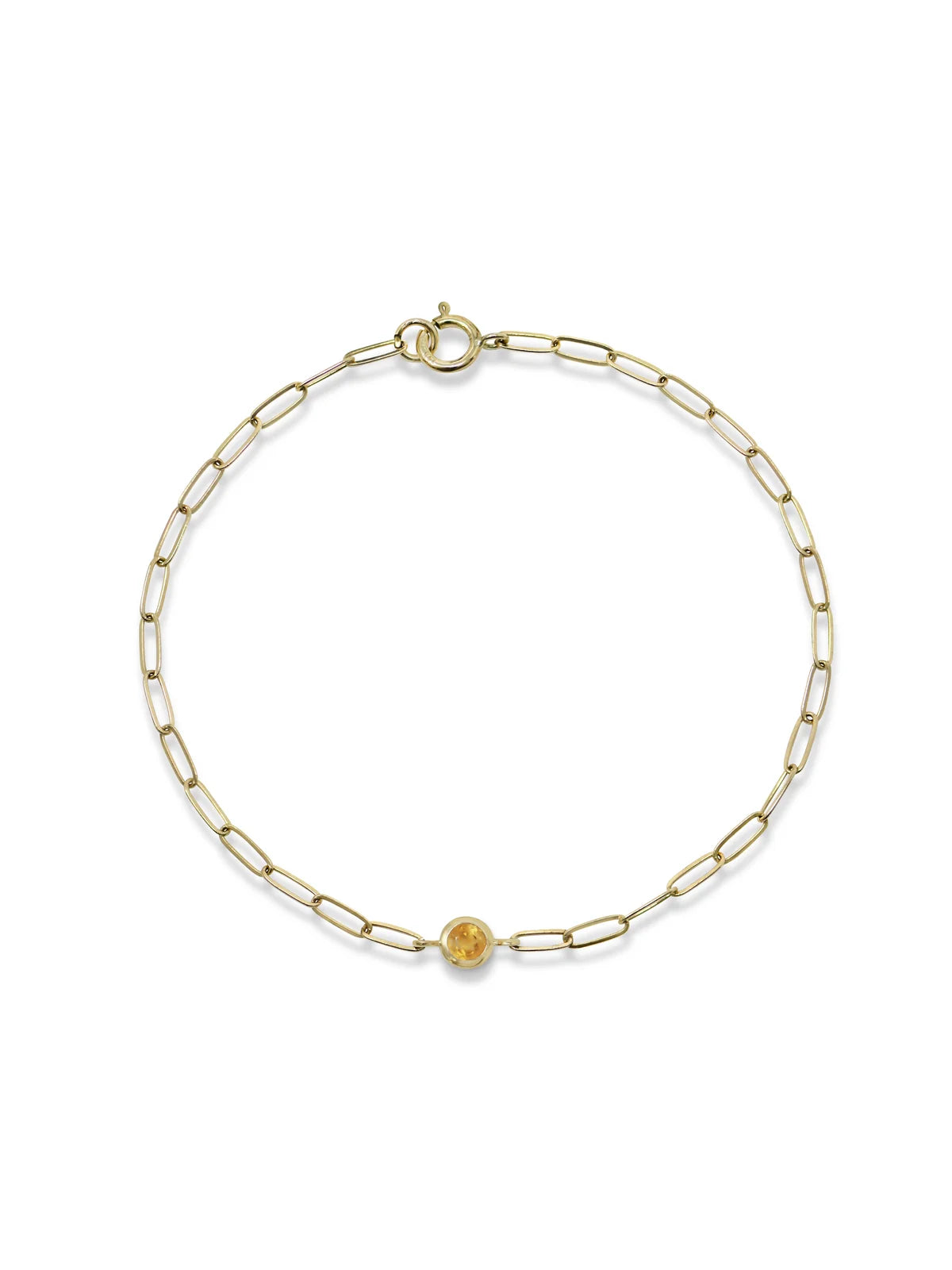 14 Karat Classique Bezel Birthstone Paperclip Bracelet