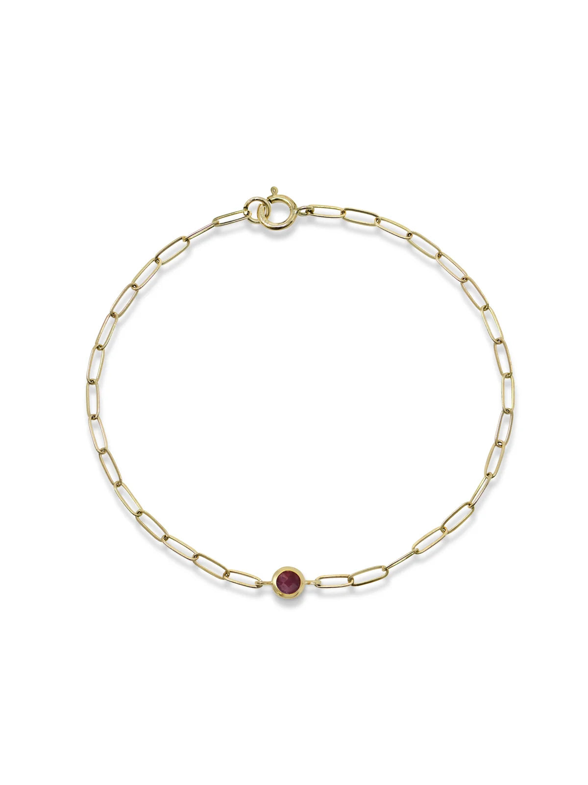 14 Karat Classique Bezel Birthstone Paperclip Bracelet