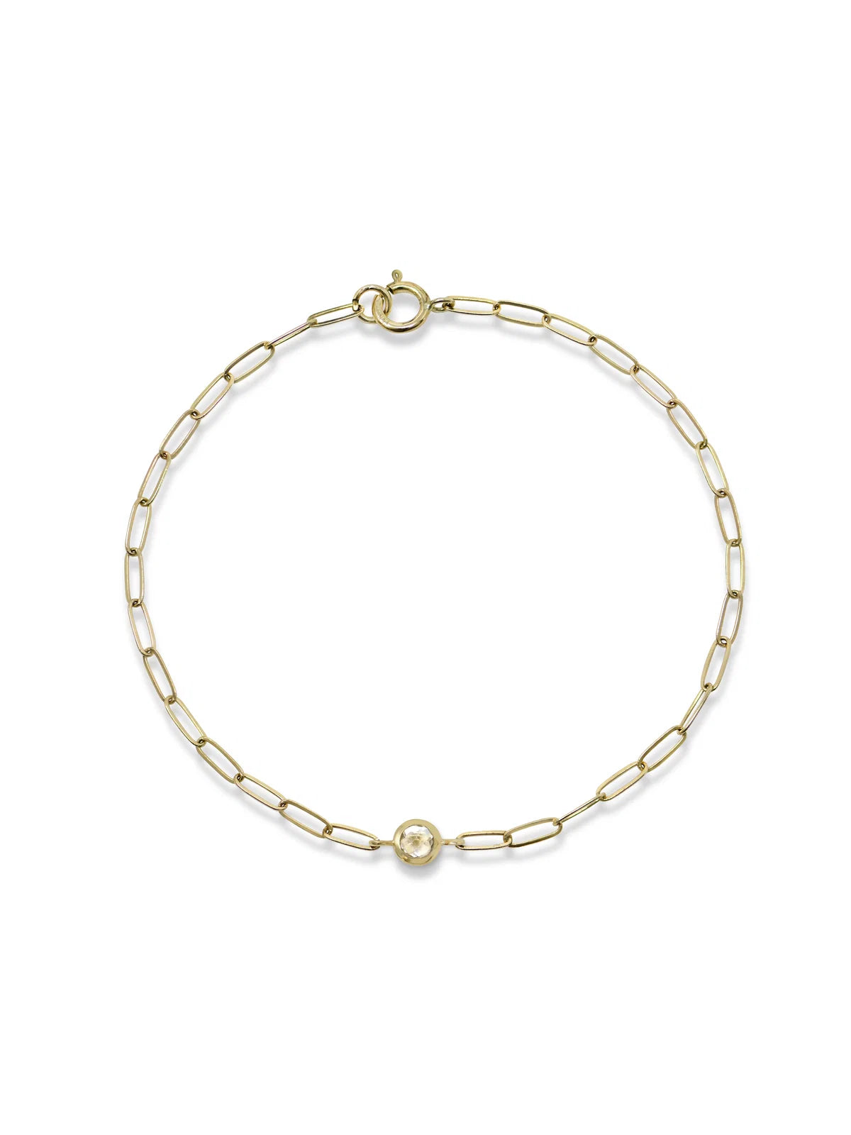 14 Karat Classique Bezel Birthstone Paperclip Bracelet
