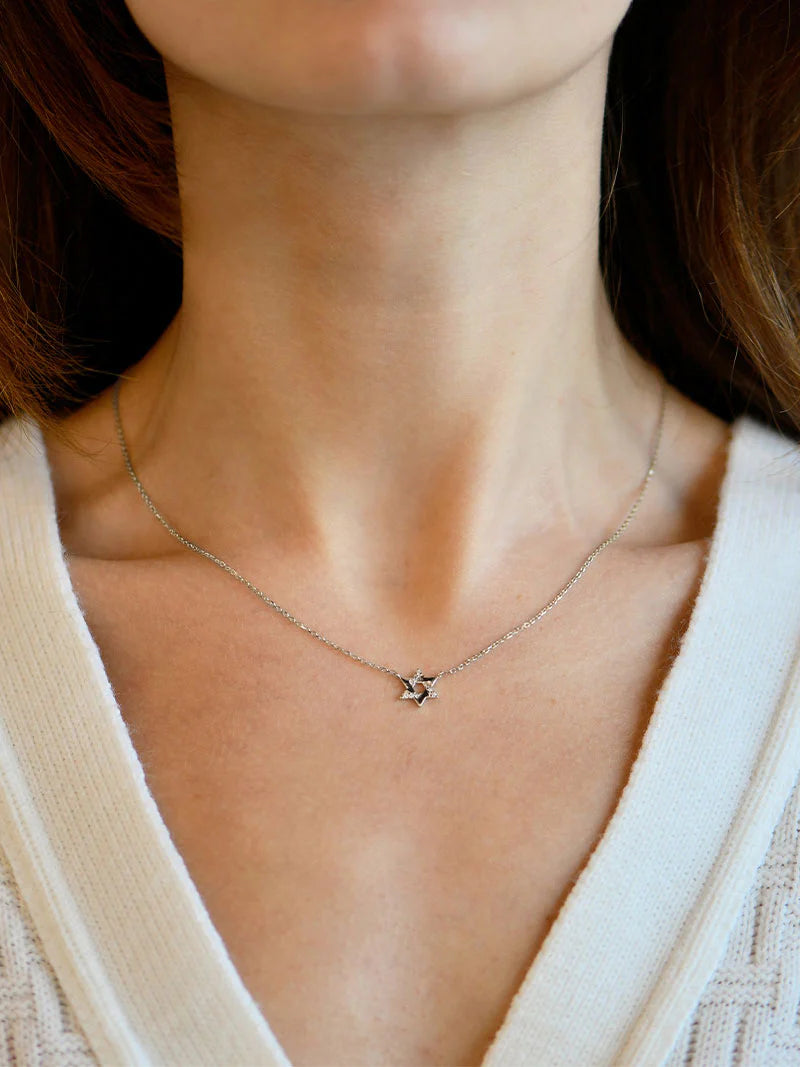 Silver Love Letter Pave Star of David Necklace