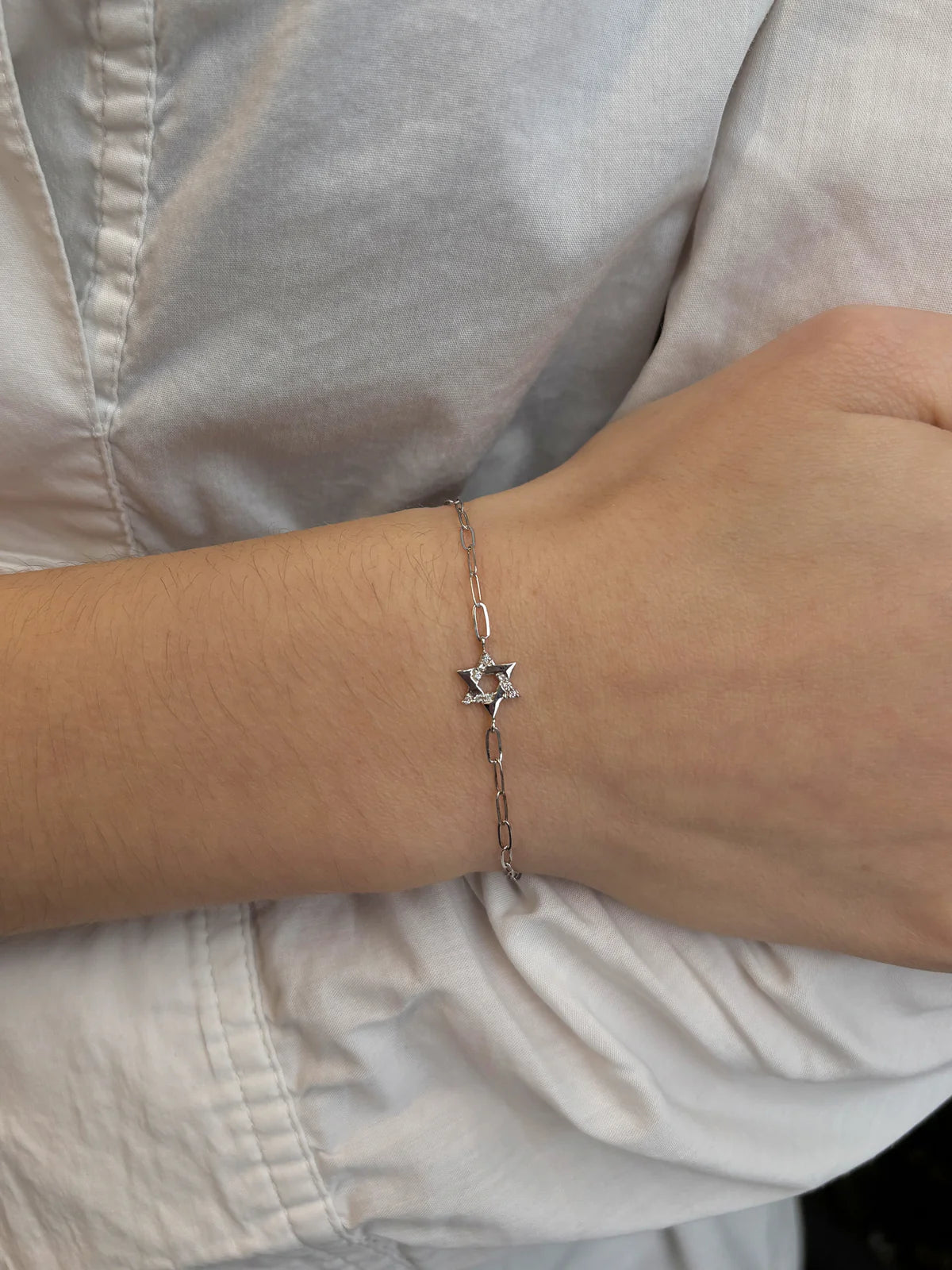 Silver Love Letter Pave Star of David Bracelet