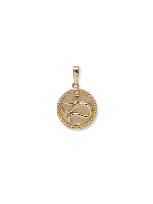 14 Karat Yellow Dew Drop Year of The Snake Medallion Necklace