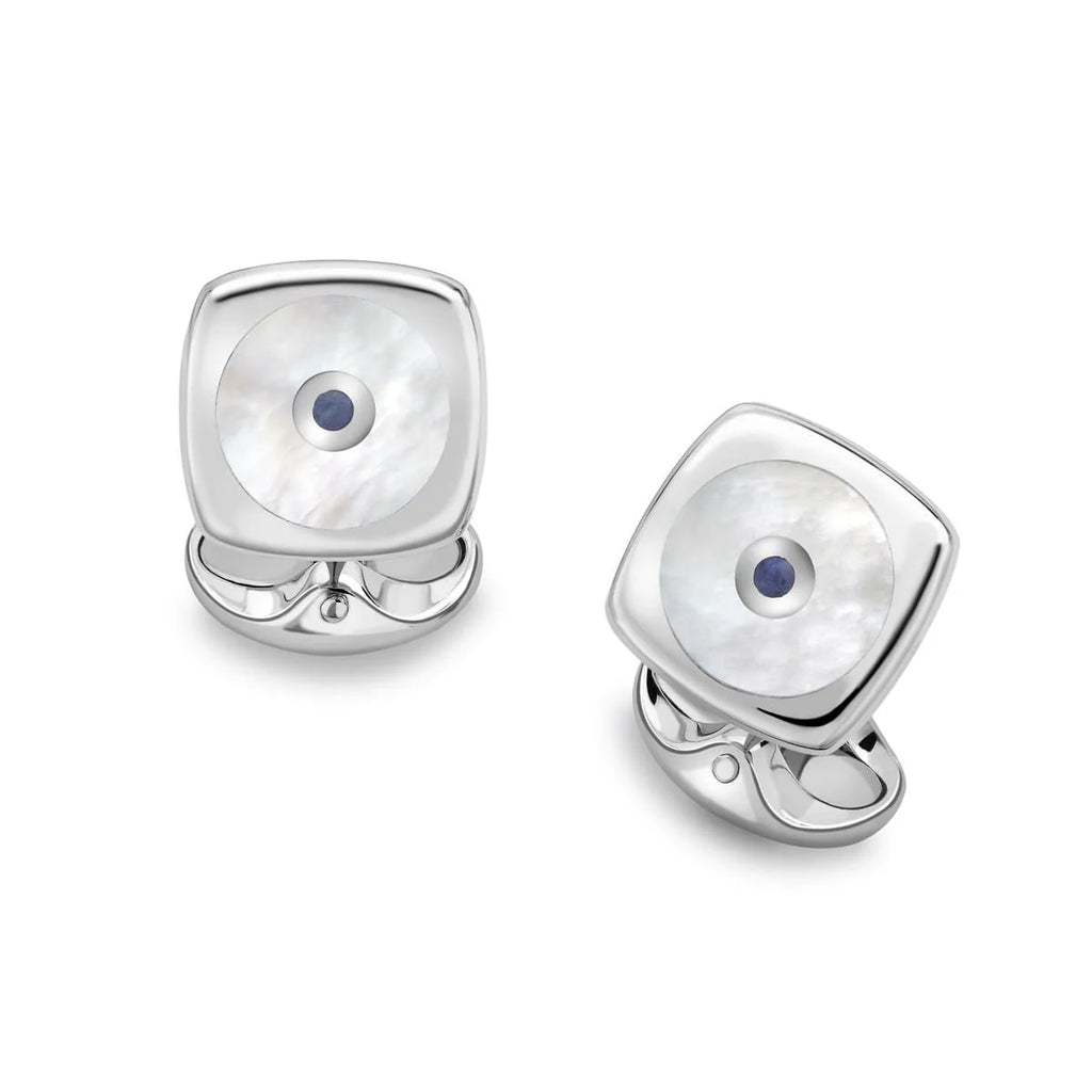 Cushion Shaped Mother-of-Pearl and Sapphire Cufflinks