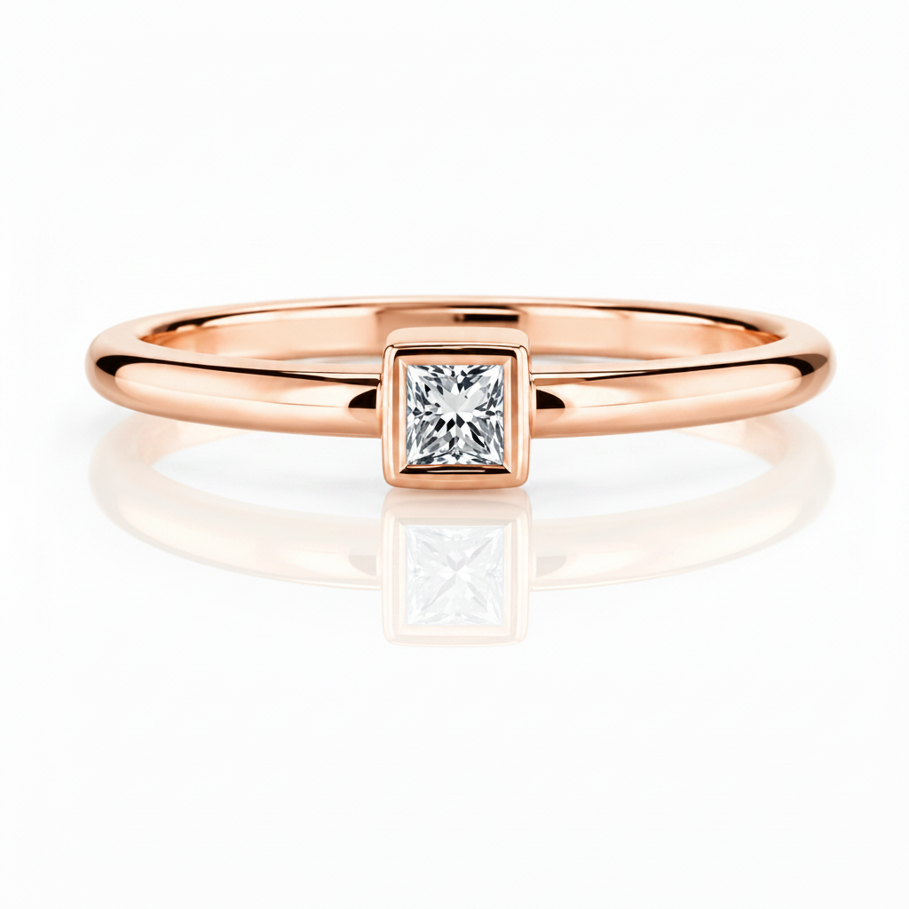 14 Karat Gold Mini Solitaire Birthstone Princess-Cut Diamond Ring