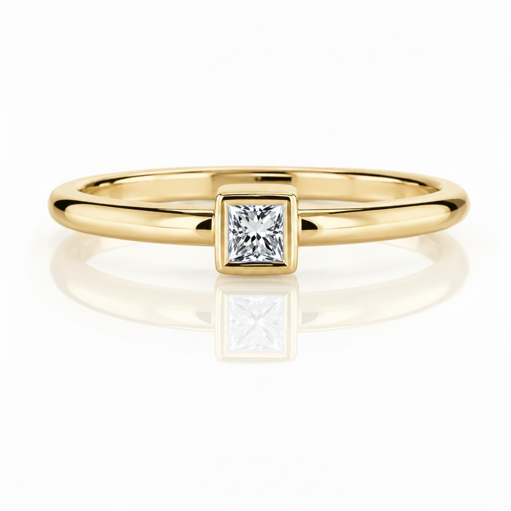 14 Karat Gold Mini Solitaire Birthstone Princess-Cut Diamond Ring