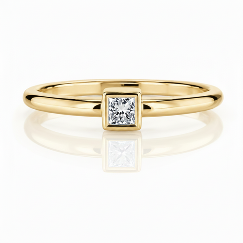 14 Karat Gold Mini Solitaire Birthstone Princess-Cut Diamond Ring