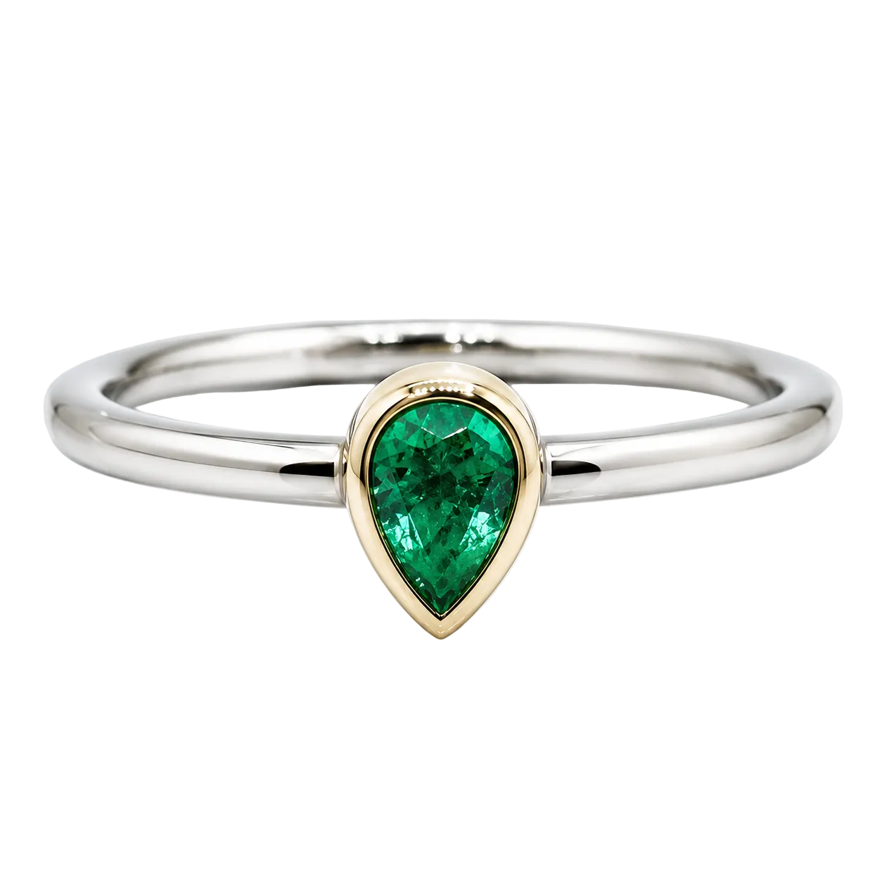 14 Karat Gold Mini Solitaire Pear-Shaped Emerald Birthstone Ring