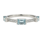 14 Karat White Gold Aquamarine & Diamond Stacking Rings