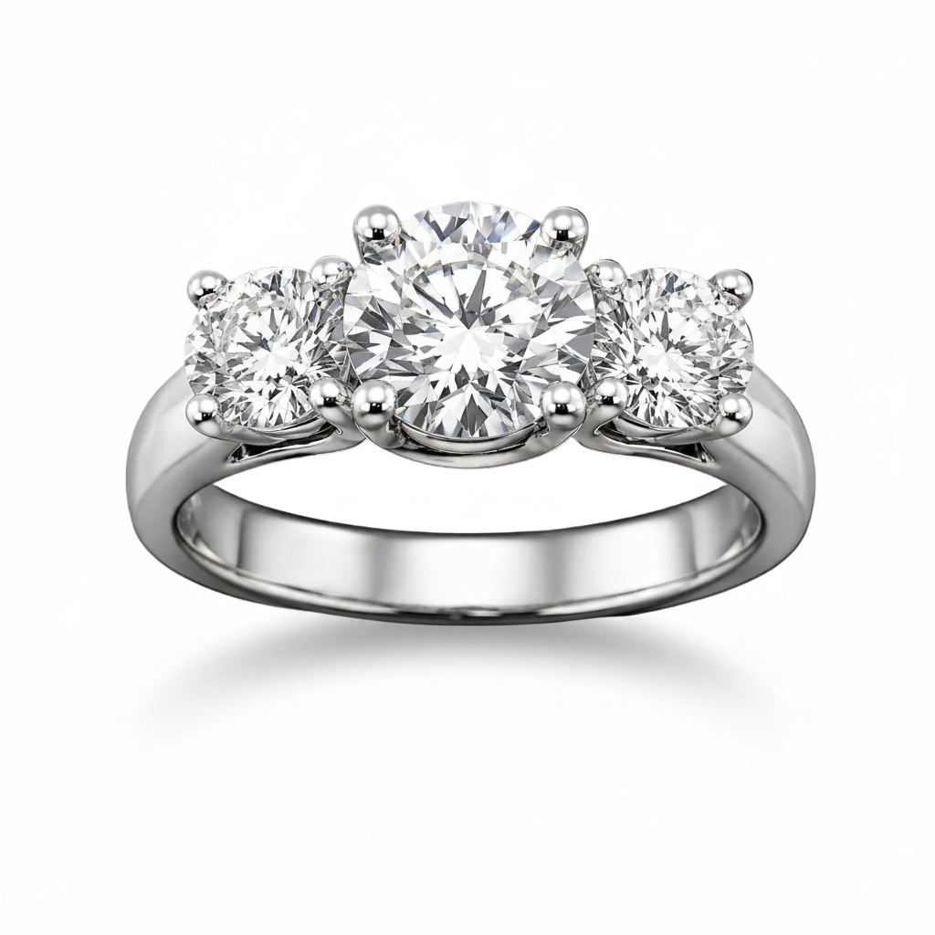 14 Karat White Gold 3-Stone Diamond Ring