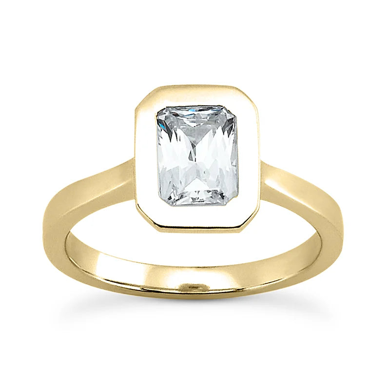 Solitaire diamant taille émeraude en or 14 carats