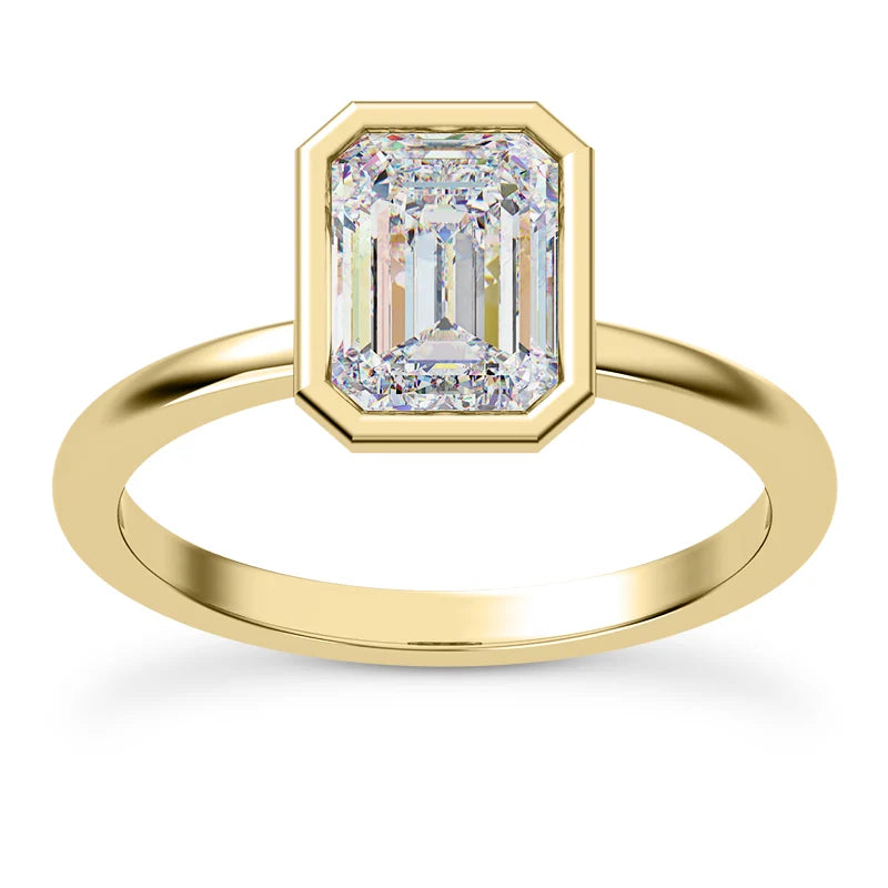 Solitaire diamant taille émeraude en or 14 carats