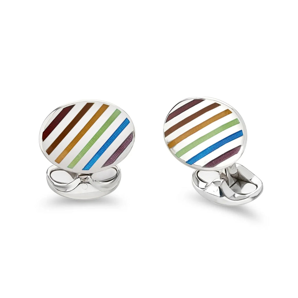 Silver Oval Rainbow Stripe Cufflinks
