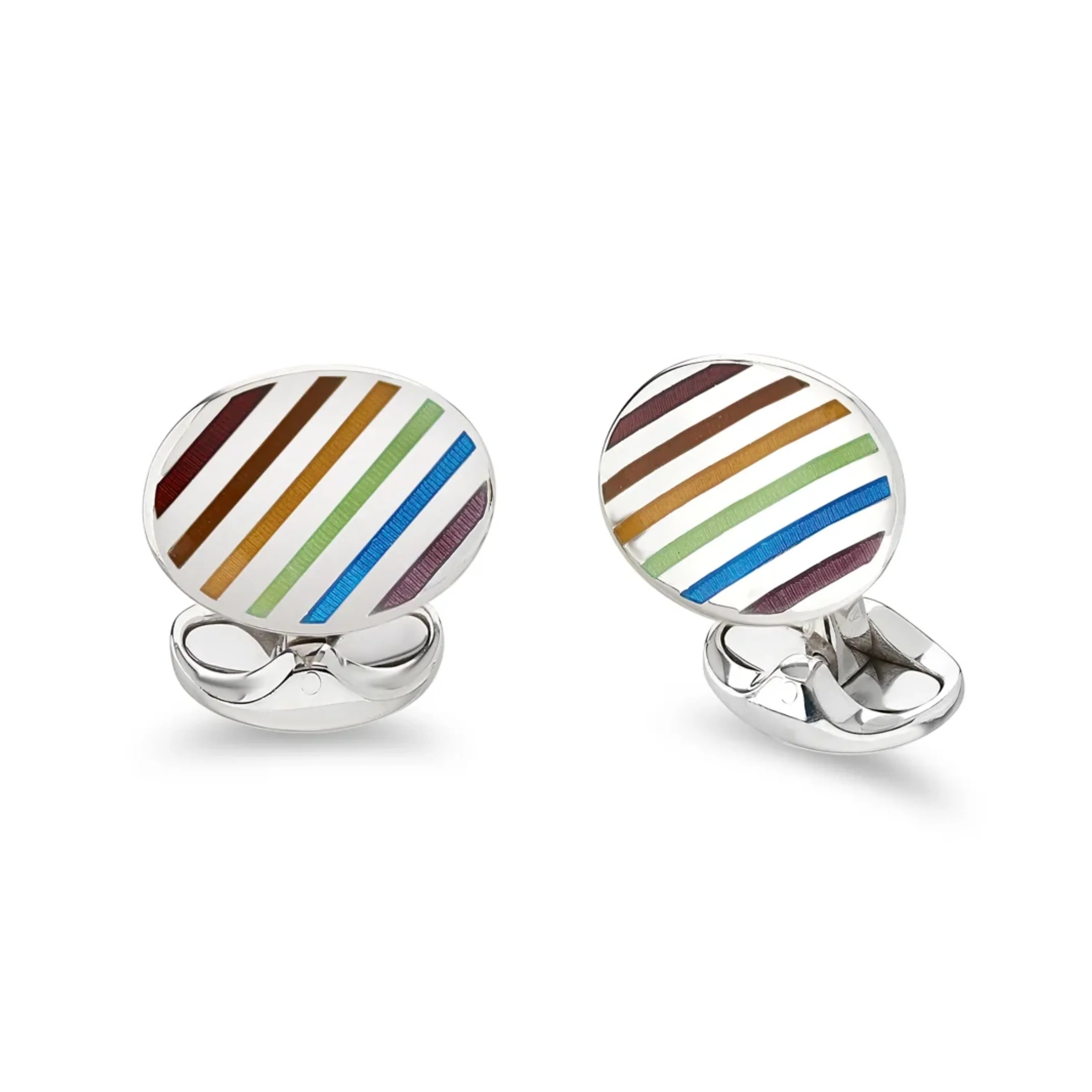 Silver Oval Rainbow Stripe Cufflinks