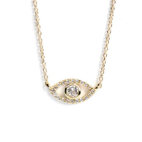 14 Karat Gold Pave Evil Eye Necklace