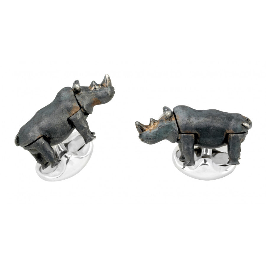 Silver Charging Rhino Cufflinks