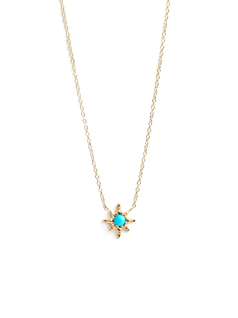 14 Karat Yellow Gold Aztec Micro Necklace Starburst