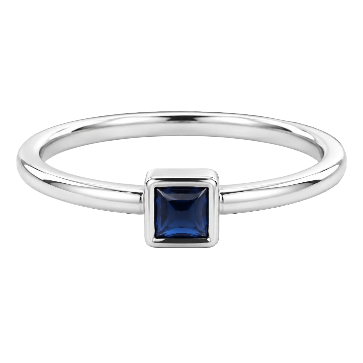 14 Karat White Gold Mini Solitaire Birthstone Square-Cut Sapphire Ring