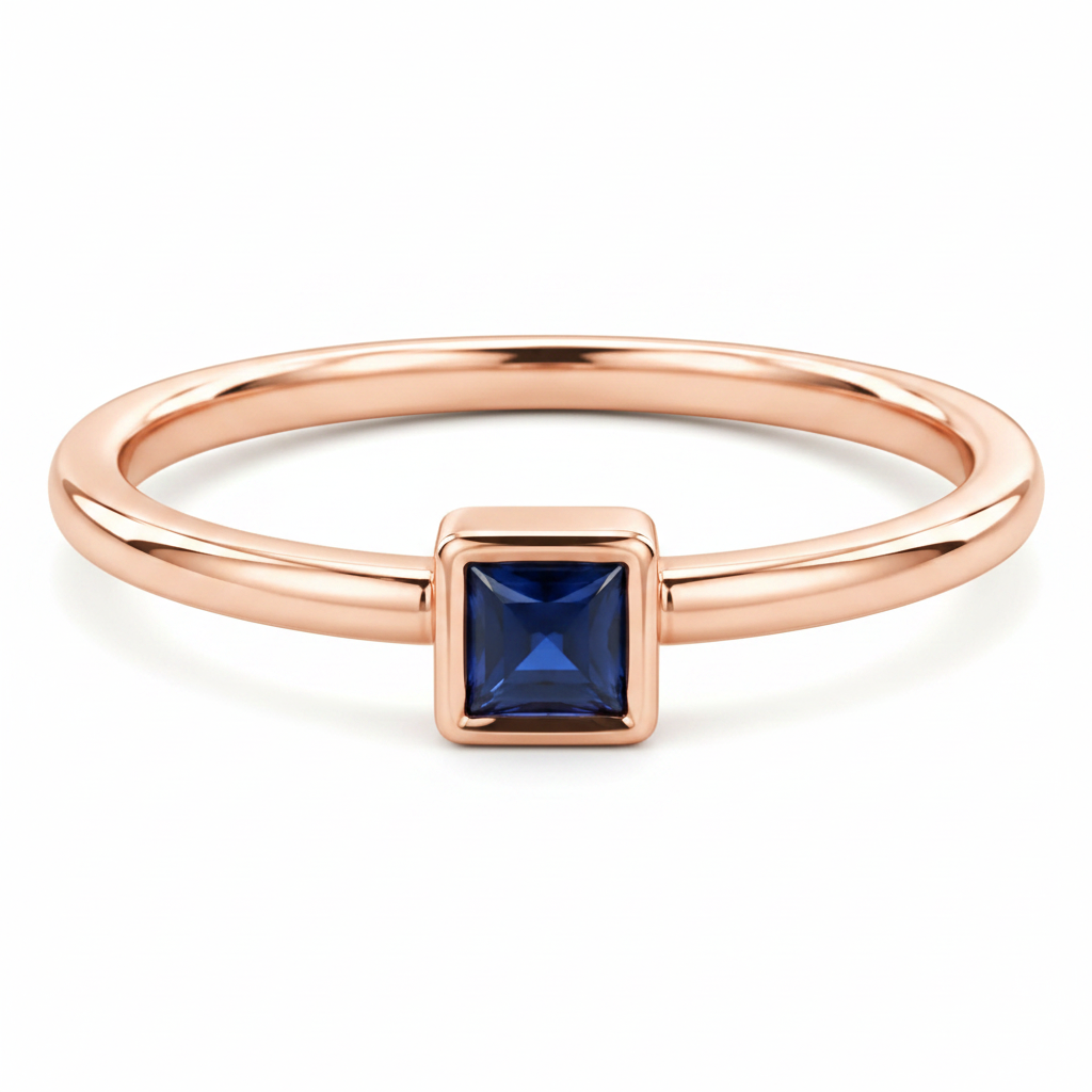 14 Karat White Gold Mini Solitaire Birthstone Square-Cut Sapphire Ring