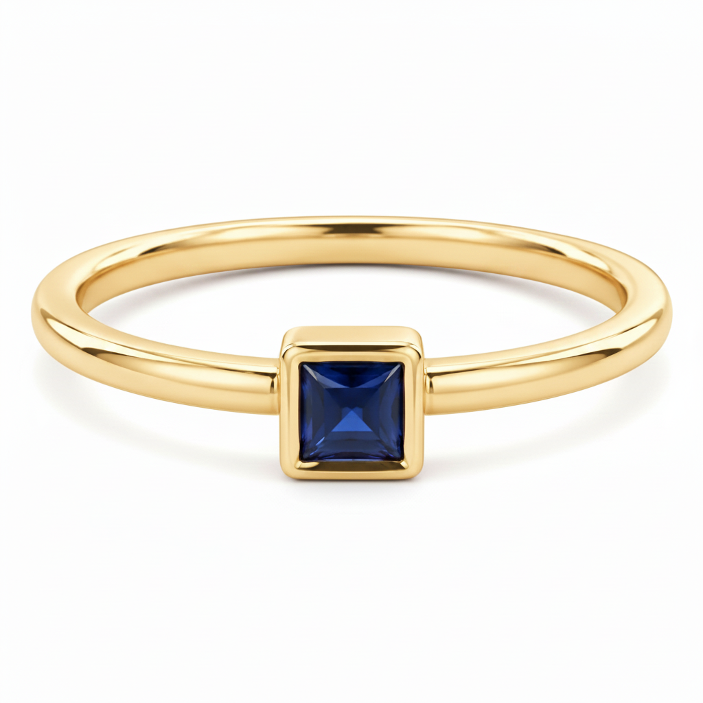 14 Karat White Gold Mini Solitaire Birthstone Square-Cut Sapphire Ring