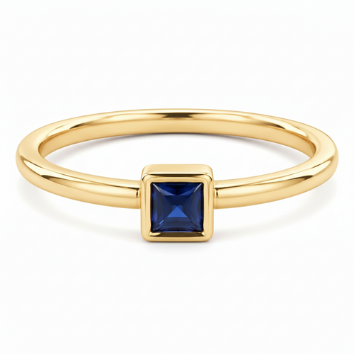14 Karat White Gold Mini Solitaire Birthstone Square-Cut Sapphire Ring