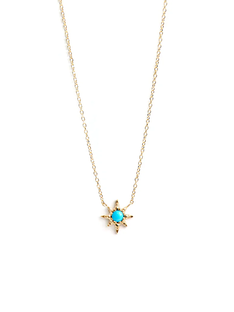 14 Karat Yellow Gold Aztec Micro Necklace Starburst