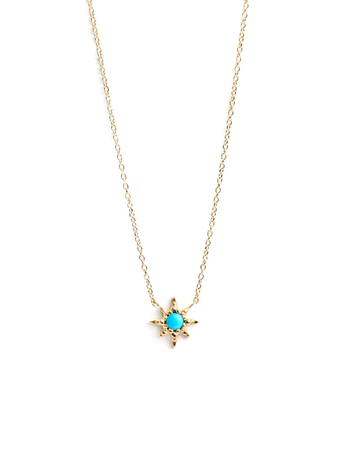 14 Karat Yellow Gold Aztec Micro Necklace Starburst