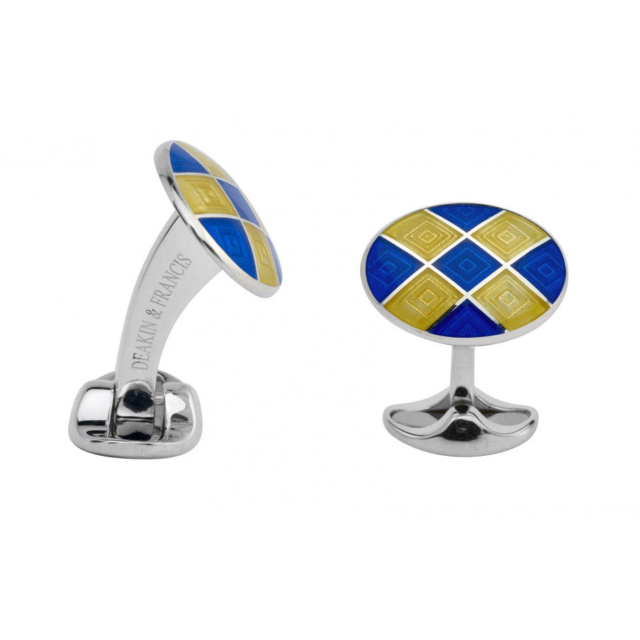 Silver Royal Blue & Bright Yellow Cufflinks