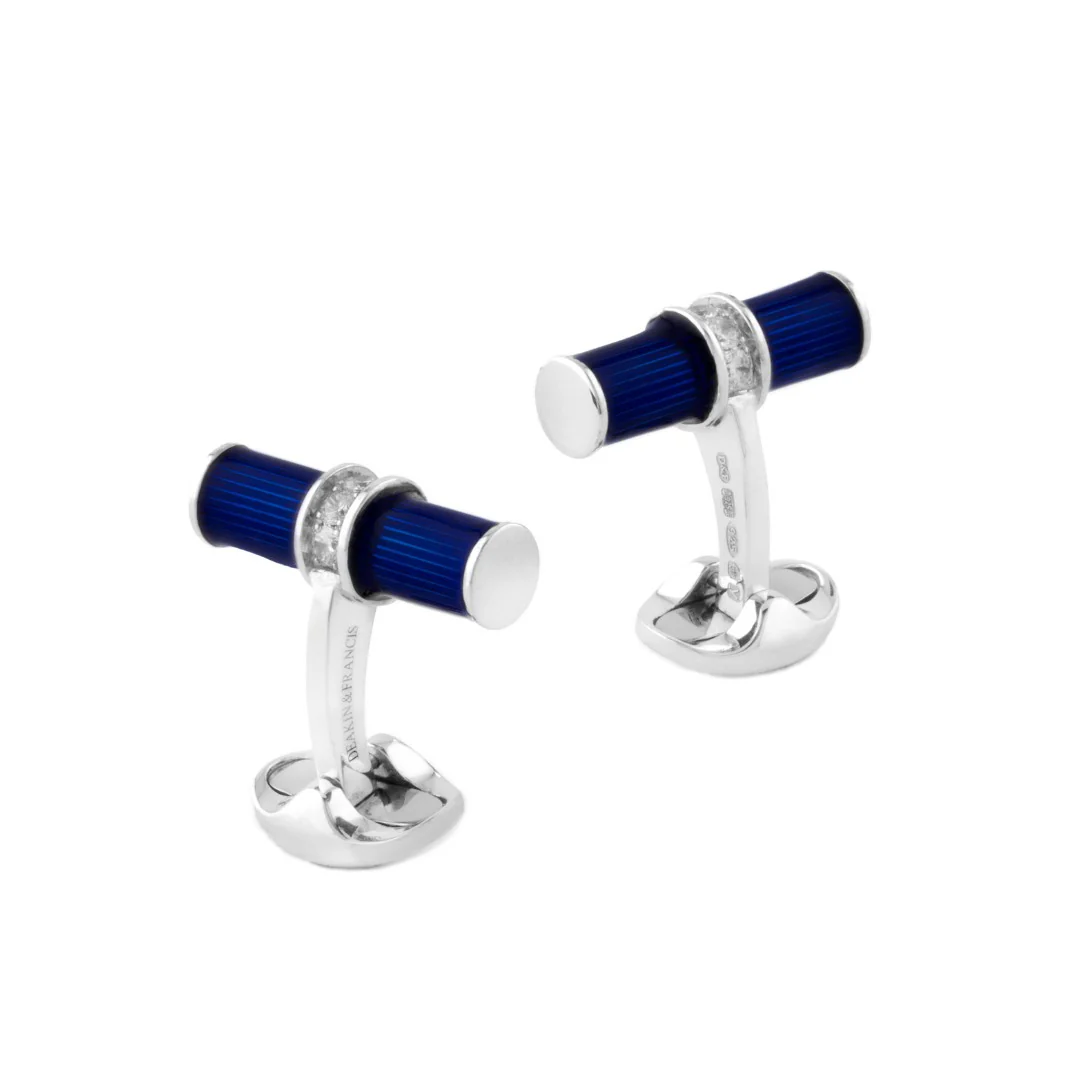 Silver Blue Enamel and Spinel Cufflinks