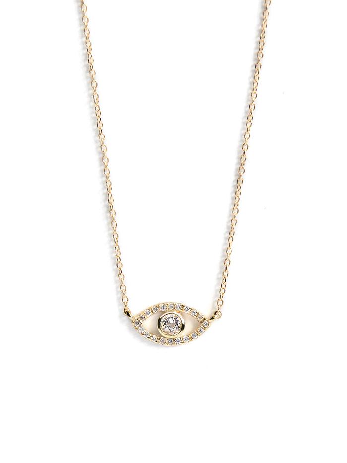 14 Karat Gold Pave Evil Eye Necklace
