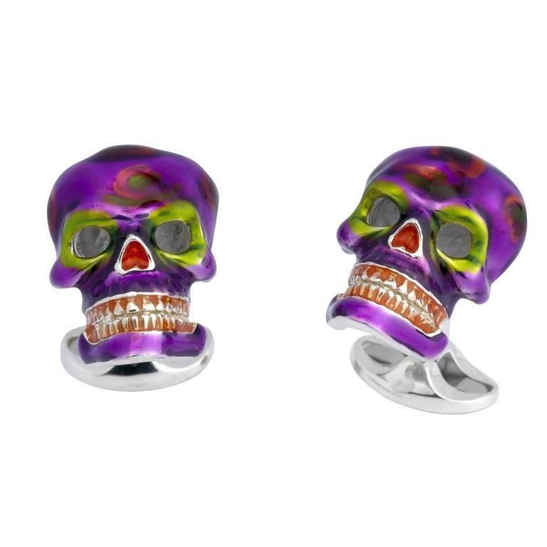 Mexican Skull Cufflinks in Purple
