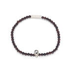 Garnet Bead Stretch Bracelet with Rose Vermeil Skull Detail