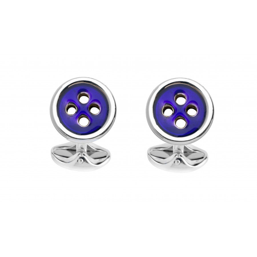 Silver Small Dome Button with Navy Inlay