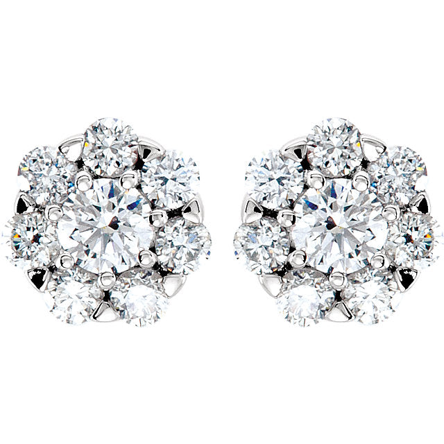 14 Karat Diamond Cluster Studs (16-1.52 E-F SI)