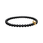 Onyx Bead Stretch Bracelet with Vermeil Skull Detail