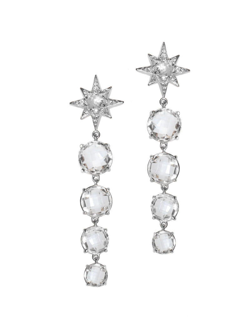 Silver Aztec Graduated Starburst Earrings Clear Topaz