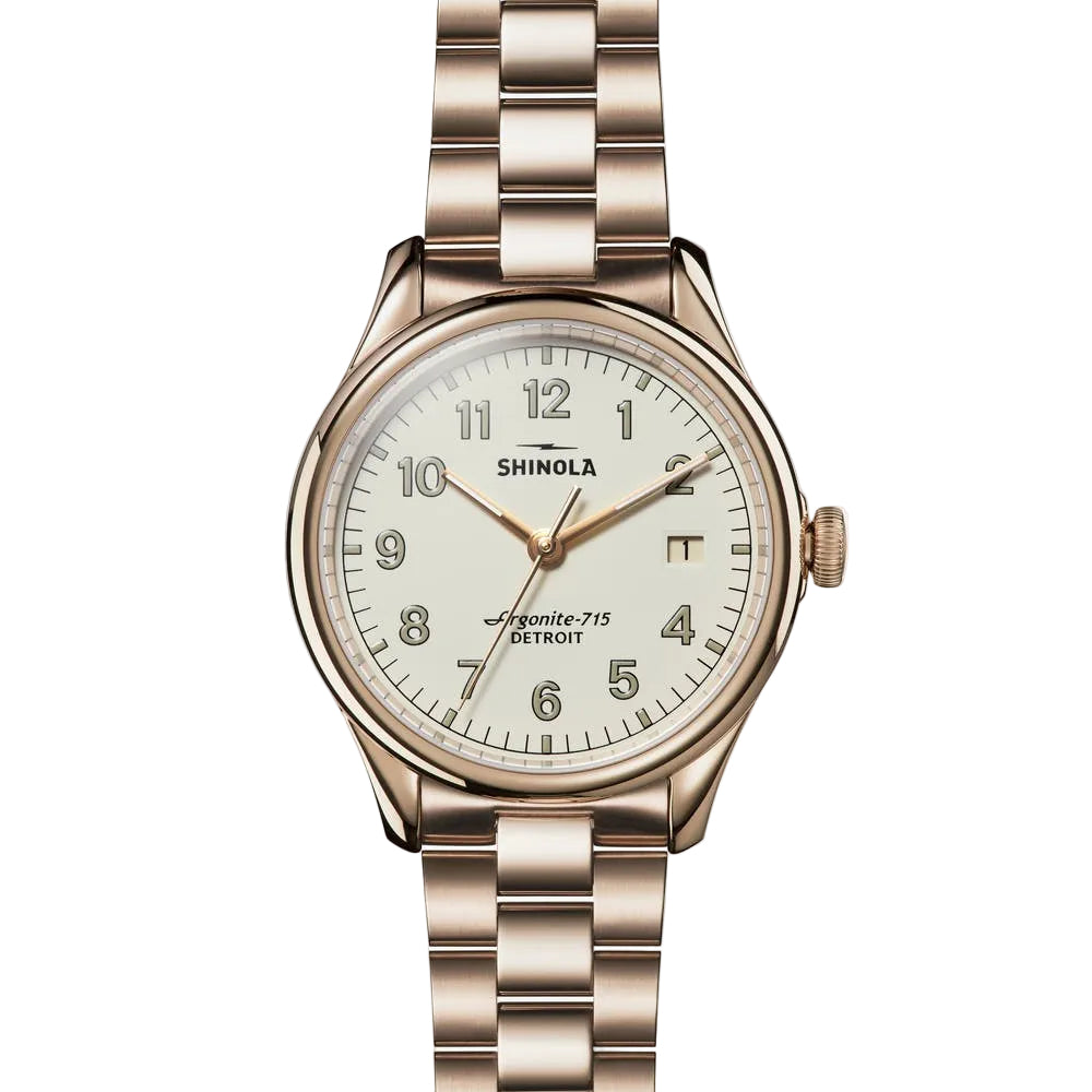The Vinton 38mm, Matt Ivory Dial, RG PVD