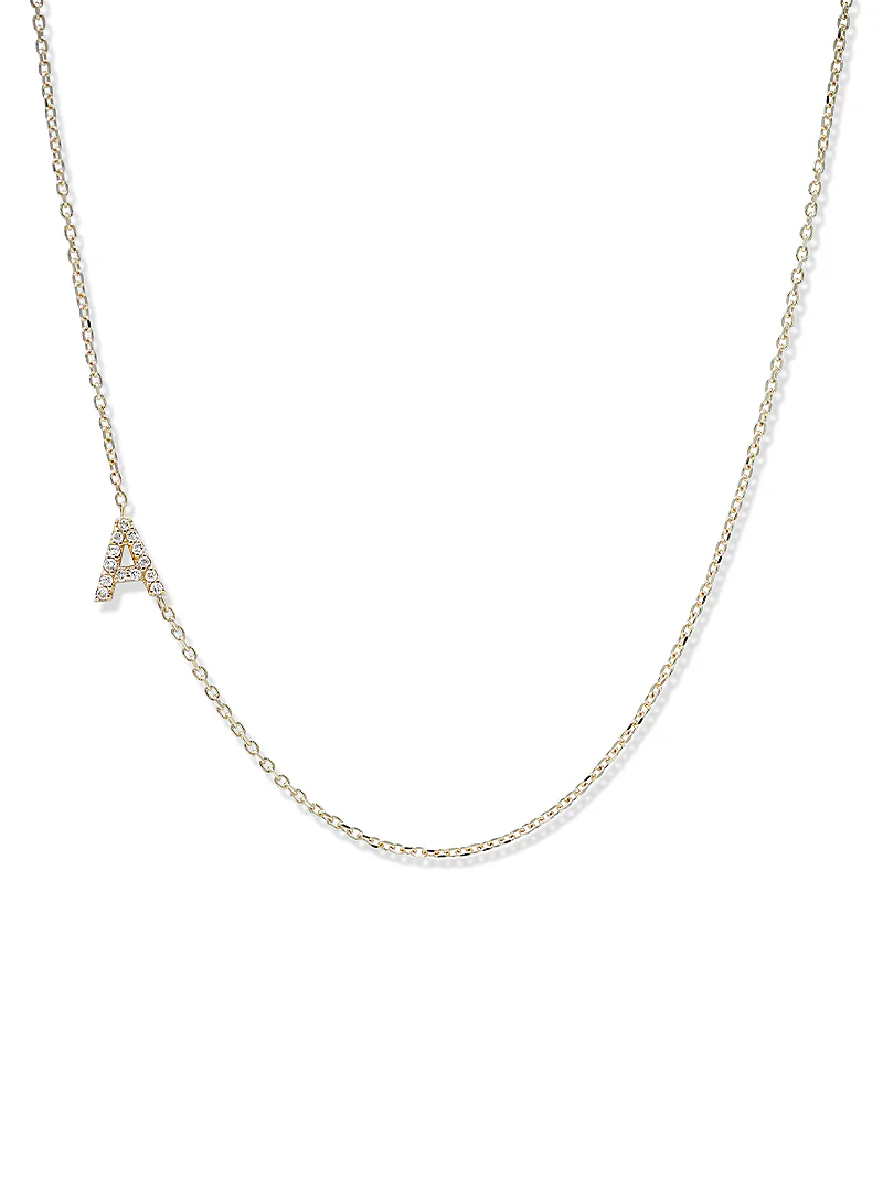 14Y Love Letter Pave "A" Necklace, 0.05 TCW