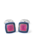 Silver Pink Enamel Cufflinks with Striped Border