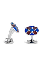 Silver Royal Blue & Maroon Patterened Enamel Cufflinks
