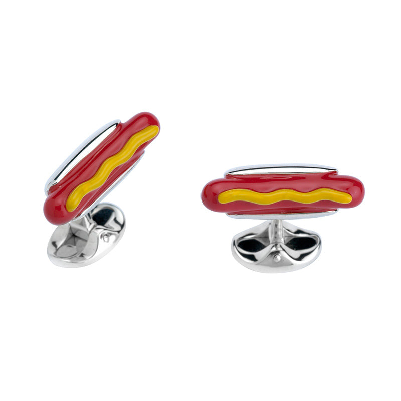 Silver Enamel Hotdog Cufflinks