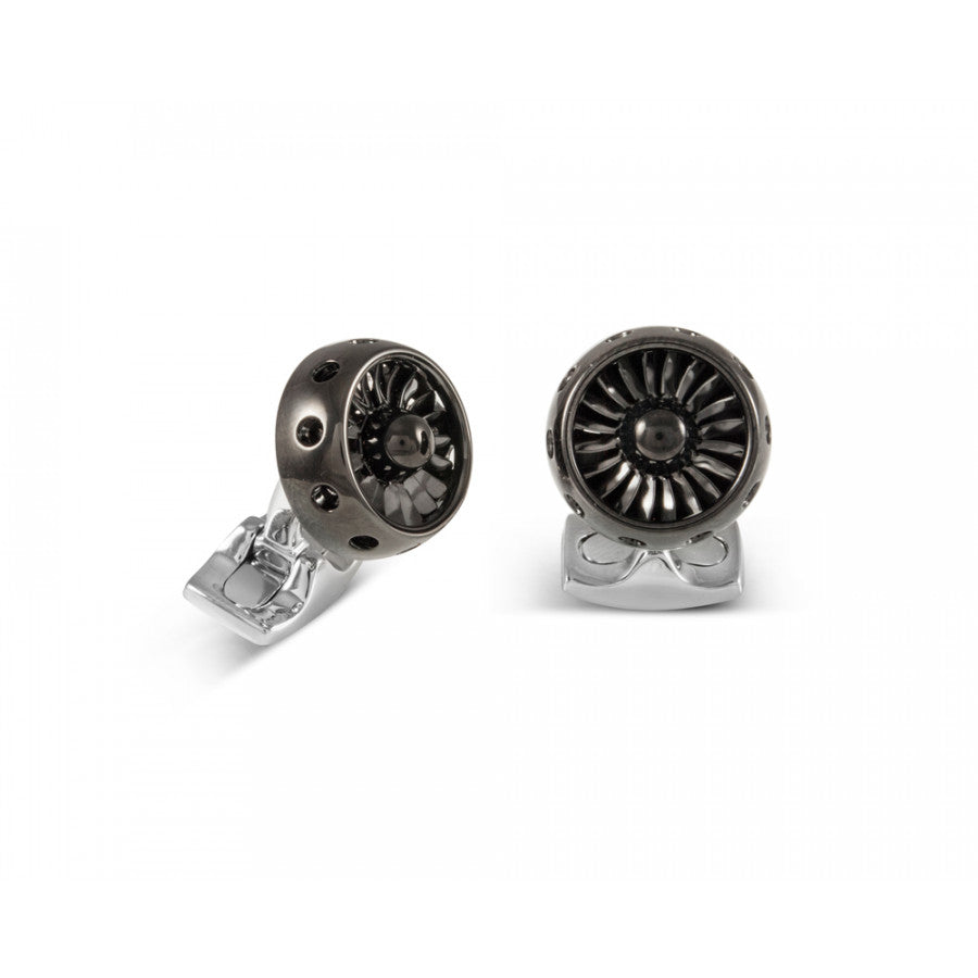 Black Aluminum Jet Turbine Engine Cufflinks